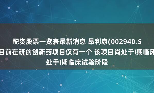 配资股票一览表最新消息 昂利康(002940.SZ)：公司目前在研的创新药项目仅有一个 该项目尚处于I期临床试验阶段